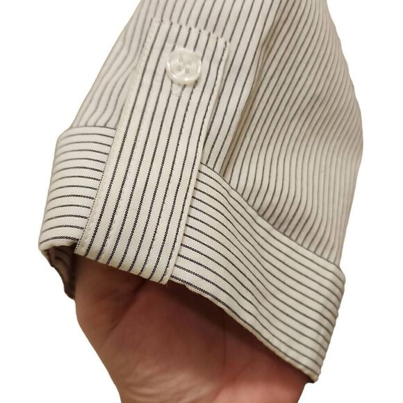 AB Studio Striped Button Front Blouse Woven Watch Pattern Women's Size XL Cotton - Picture 9 of 11